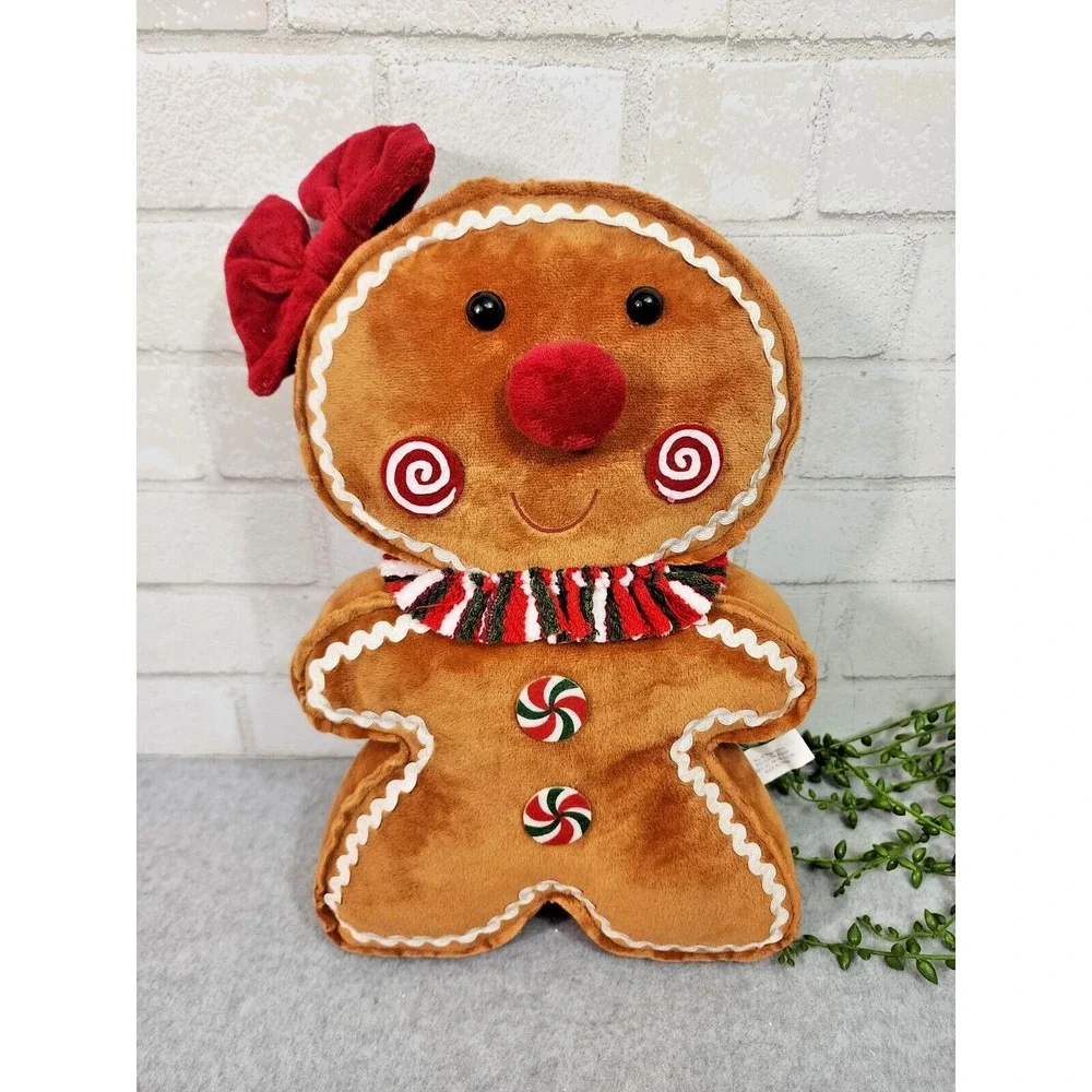 Gingerbread Girl Plush Throw Pillow Christmas Decor Peppermint Candy 16